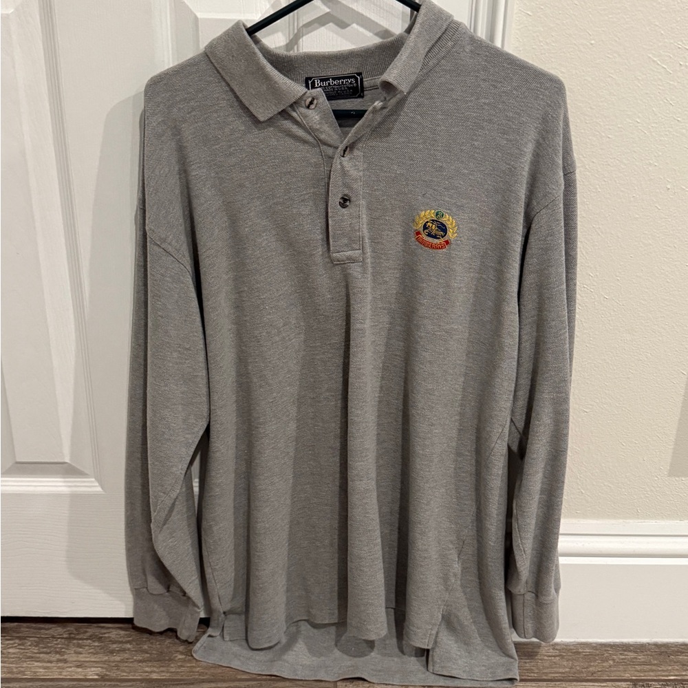 Burberry Long Sleeve Gray Polo Shirt